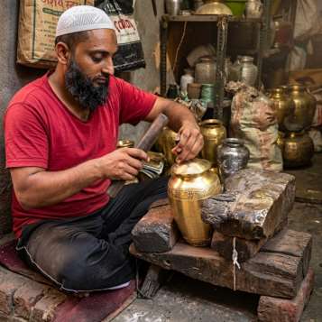 Craftsman finishing a brass keepsake