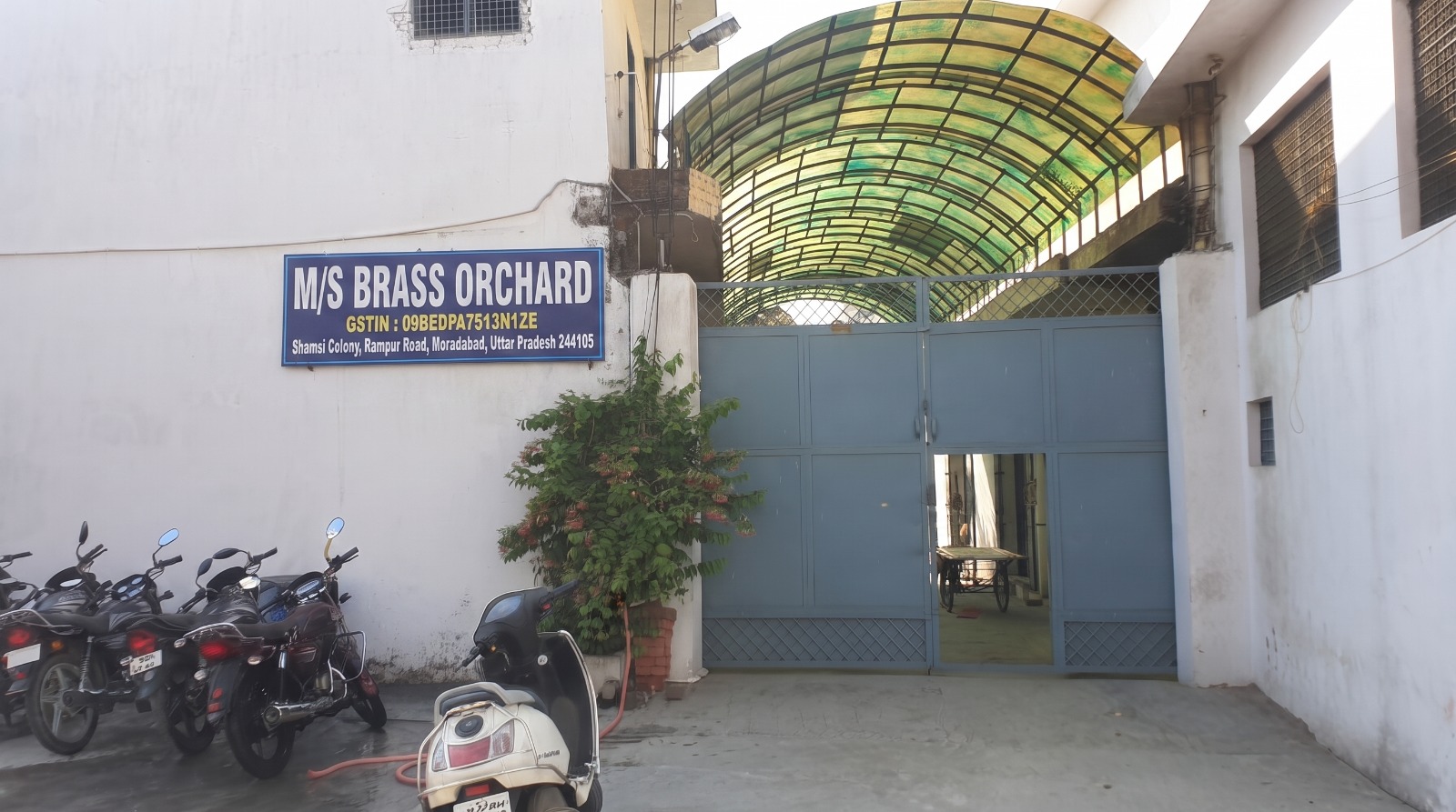 Entrance to the M/S Brass Orchard workshop in Shamsi Colony, Moradabad